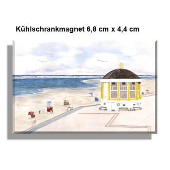 Kühlschrankmagnet Aquarell Maritim Kunst Druck Kunstdruck Nordsee Pavillon Musikpavillon Insel Borkum Meer Strand
